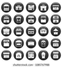 Street food kiosk icons set. Simple illustration of 25 street food kiosk vector icons black isolated