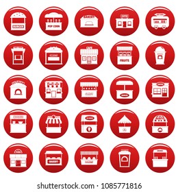 Street food kiosk icons set. Simple illustration of 25 street food kiosk vector icons red isolated