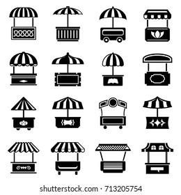 Street food kiosk icons set. Simple illustration of 16 street food kiosk vector icons for web