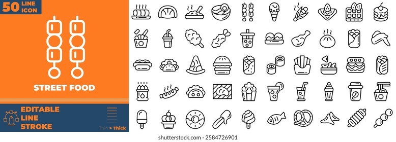 Street Food Line Editable Icons set. Vector illustration in modern thin line style of street food icons: Food, sandwich, snack, etc