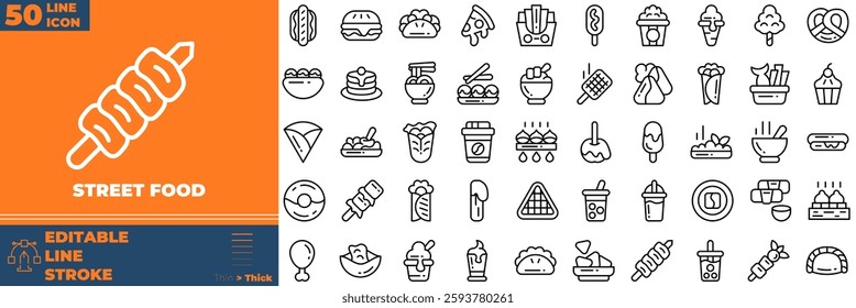 Street Food Line Editable Icons set. Vector illustration in modern thin line style of street food icons: sandwich, food, snack, etc