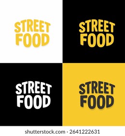Street Food Logo Design with Yellow, Black, and White Color Variations