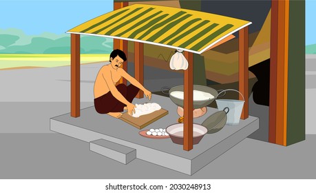 Street food maker is making food - illustration