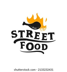 Street Food meat flame typography for Restaurant Cafe Bar logo design vector 