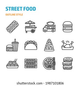 Street Food in outline icon and symbol set