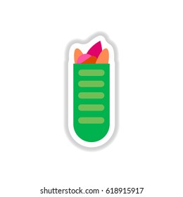Street food sandwich in baguette vector flat style sticker