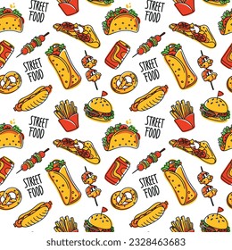 Street food. Seamless pattern. Vector. 