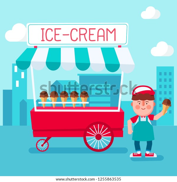 Street food shop in city scene : Ice-cream\
Shop : Vector\
Illustration