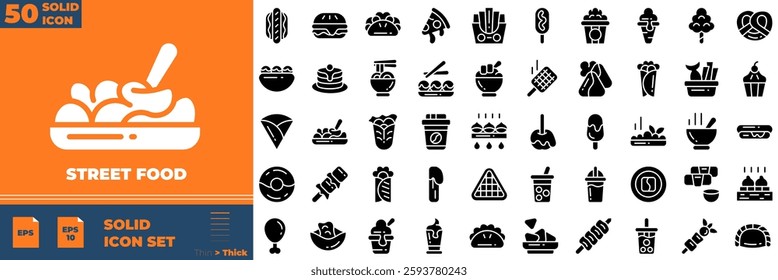 Street Food Solid Editable Icons set. Vector illustration in modern thin solid style of street food icons: sandwich, food, snack, etc