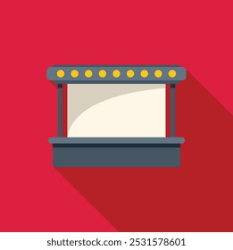 Street food stall with big empty white banner for your advertisement is projecting long shadow on red background