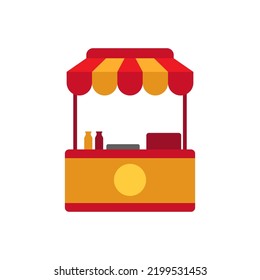 Ilustración vectorial del puesto de comida callejera en estilo plano aislado en fondo blanco. Icono del puesto de comida