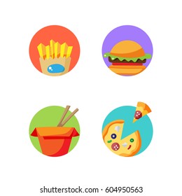 Street food stickers. Vector badges for pack decoration