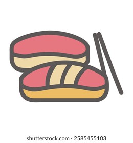 Street food sushi rolls with chopsticks illustration