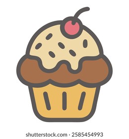 Street food a sweet cupcake with chocolate illustration