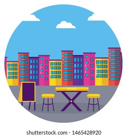 street food table restaurant urban background vector illustration