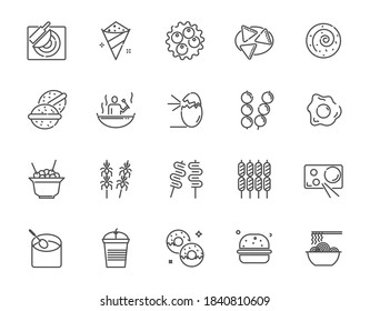 Street food thin line icon set, vector eps10, 64x64 Pixel perfect icon, editable icon for web design and application on white isolated 