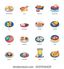 Street Food and Traditional Cuisines Flat Icons 

