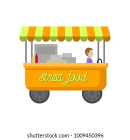 Street food trailer, food truck cartoon vector Illustration