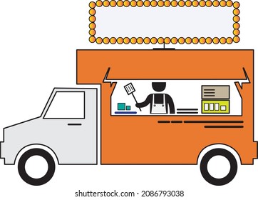 Street food truck with cook vector icon isolated
