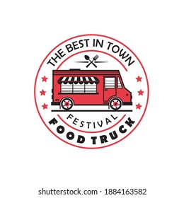 street food truck emblem isolated on white background