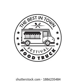 street food truck emblem isolated on white background