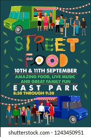 Street Food Truck  Flyer Template. Vector Illustration.