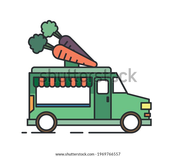Street Food Truck. Greengrocer truck
colorful flat line
illustration.
