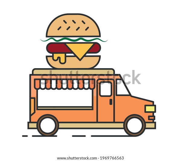 Street Food Truck. Hamburger truck\
colorful flat line\
illustration.\
