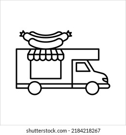 Street food truck icon. Mobile cafe car illustration on white background. Festival shop transport to cook and sell meals