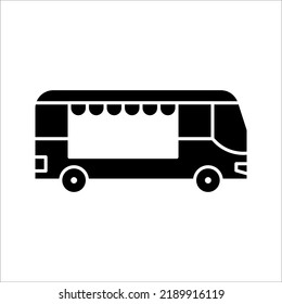 Street food truck icon. Mobile cafe car illustration on white background. Festival shop transport to cook and sell meals