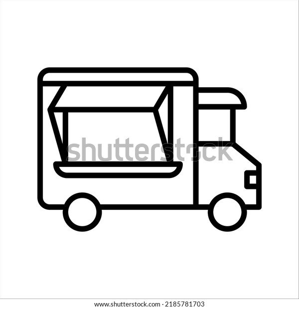 Street\
food truck icon. Mobile cafe car illustration on white background.\
Festival shop transport to cook and sell\
meals