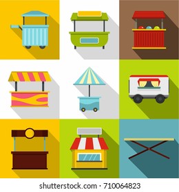 Street food truck icon set. Flat style set of 9 street food truck vector icons for web design