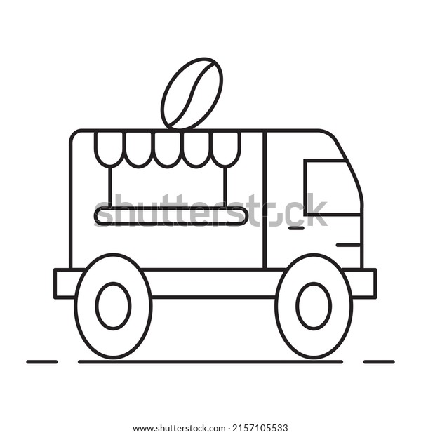 Street food truck icon template. Vector line trade van\
illustration. 