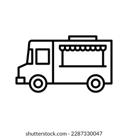 Straßenkraftwagen-Symbol Handelswagen. Mobile Café Auto. Transport zum Kochen und Verkaufen von Mahlzeiten. Vektorgrafik. 