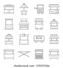 Street food truck icons set. Outline illustration of 16 street food truck vector icons for web