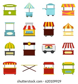 Street food truck icons set in flat style isolated vector illustration