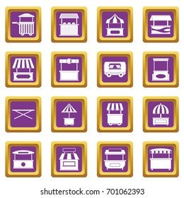 Street food truck icons set in purple color isolated vector illustration for web and any design