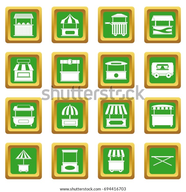 Street food truck icons set in\
green color isolated vector illustration for web and any\
design