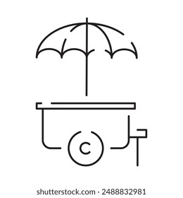 Street food truck line icon. Trade van. Mobile cafe car. Transport to cook and sell meals. Vector illustration