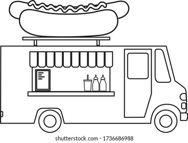 Street Food Truck Outline Vector Icon For Web Design Isolated