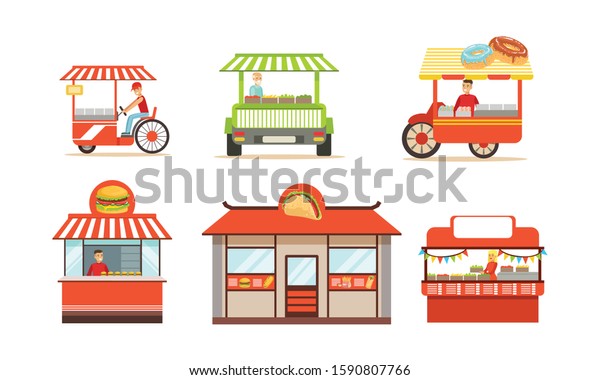 Street Food Truck\
and Small Shops Vector\
Set