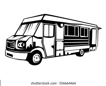 Street food truck vector illustration isolated on black and white