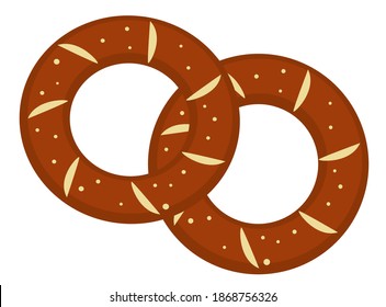 Street food in Turkey, isolated icon of baked turkish simit bun with sesame. Nutritious dishes made of dough. Eating and cooking traditional bagel with cinnamon. Arabic dish. Vector in flat style