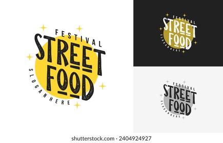 Street food typography logo tamplete. street food festival for restaurant cafe illustration design.