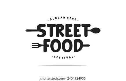 Street food typography logo tamplete. street food festival for restaurant cafe illustration design.