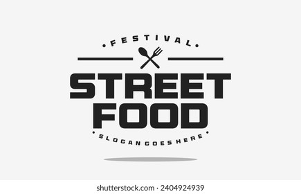 Street food typography logo tamplete. street food festival for restaurant cafe illustration design.