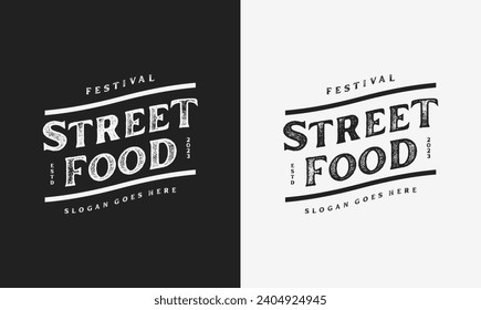 Street food typography logo tamplete. street food festival for restaurant cafe illustration design.