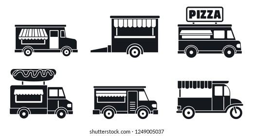 Street Food Van Bus Icon Set. Simple Set Of Street Food Van Bus Vector Icons For Web Design On White Background