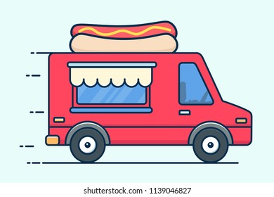 Street food van. Fast food delivery. Flat design vector illustration isolated on white background