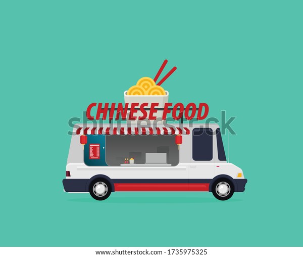 Street food van. Fast food delivery in flat\
style isolated on color\
background